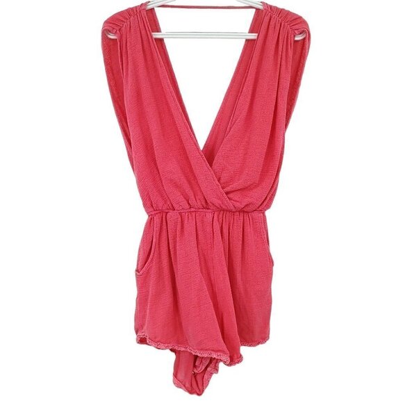 Billabong Pink Crossover Front Gauze Romper Women's S Boho Hippie Summer Beach - Picture 1 of 9